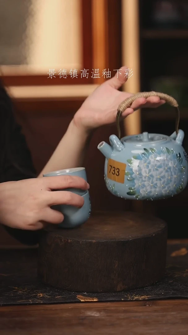 陶瓷景德镇高温釉下手绘陶瓷@L733@