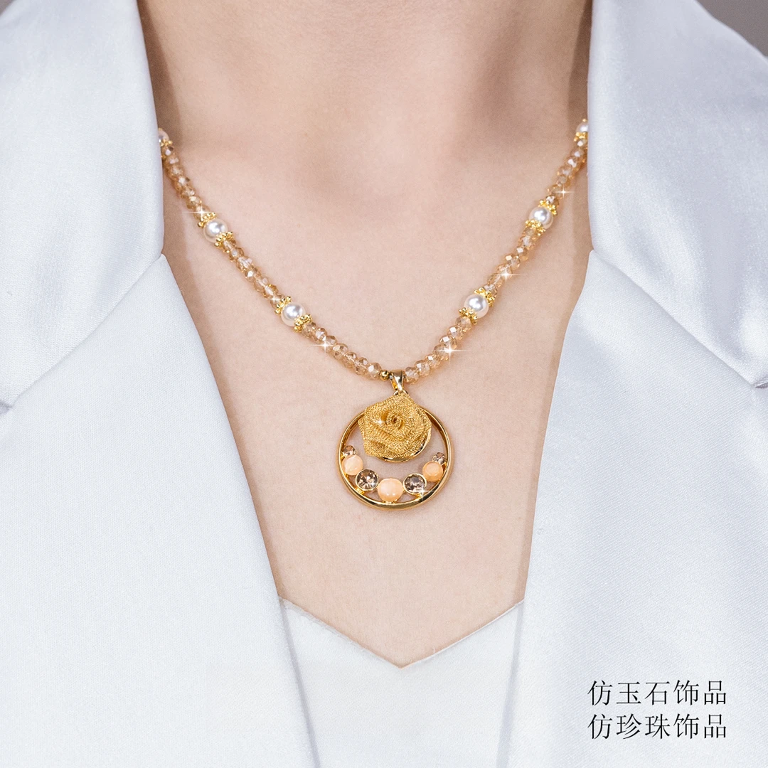 铜合金合成锆石项链 黎卡芙[金蕊】项链 香槟