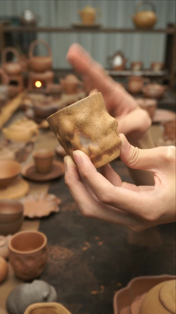 原矿料老岩泥 手捏异形杯主人杯80ml