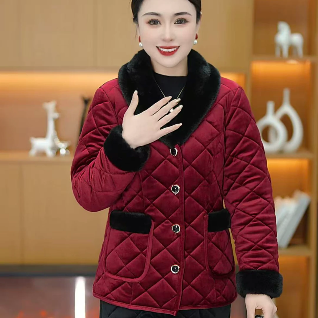 2026 毛领加绒加厚棉服套装 中老年女装 保暖 冬季 气质