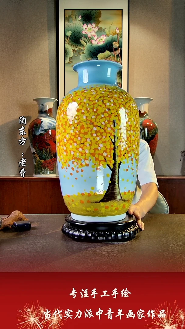 摆件景德镇陶东方艺术作品花瓶摆件瓷板画