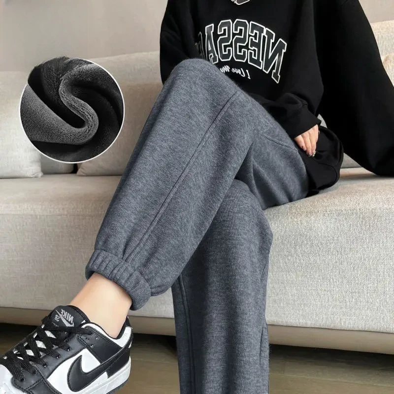 暖织集秋冬韩版新款加绒束脚运动裤女外穿显瘦加厚保暖休闲灯笼裤