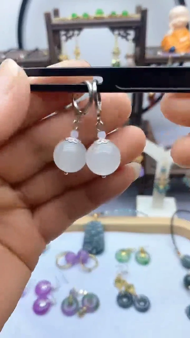 和田玉银S925镶嵌耳饰144