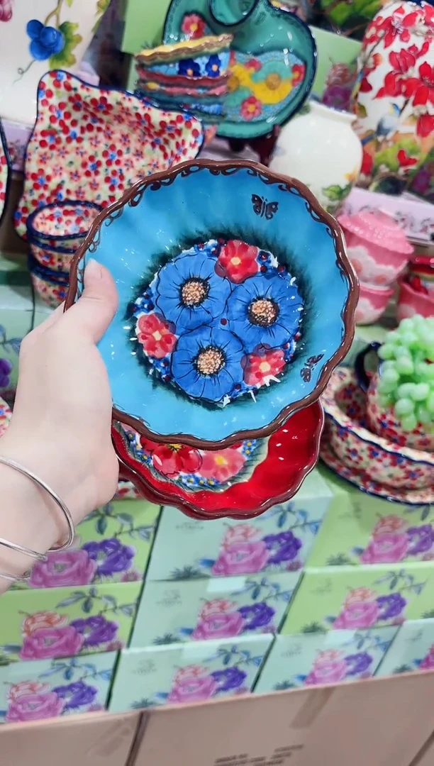 瓷5.5英寸花边深碟两个（琉璃蓝+琉璃红）