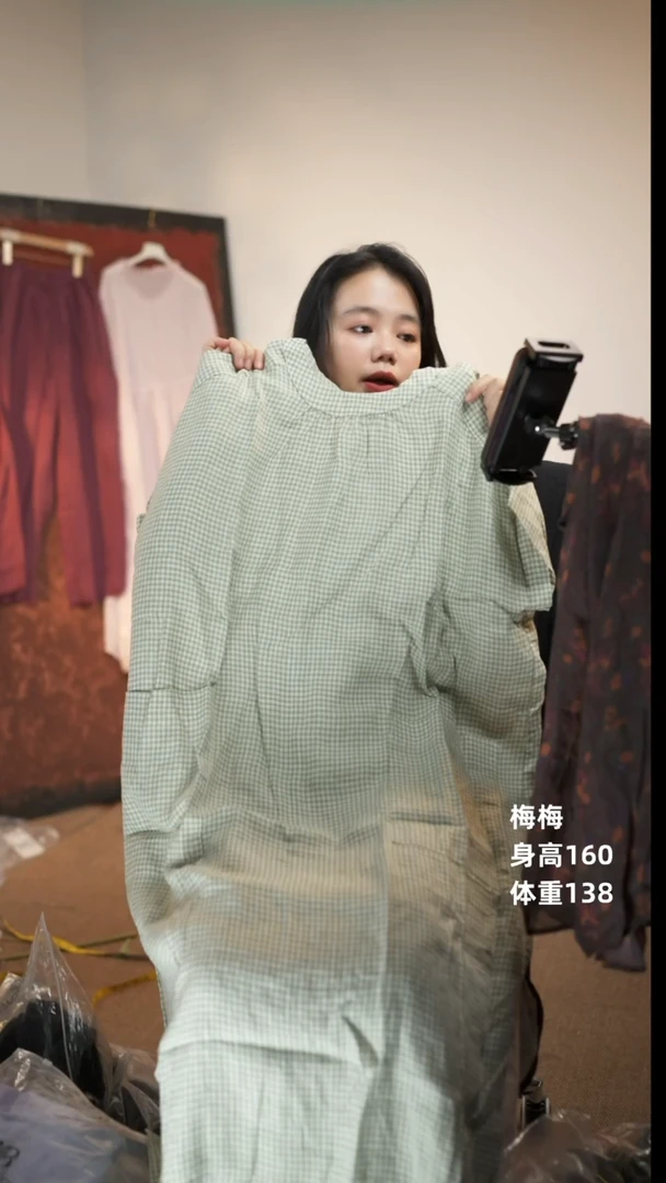不规则裙色织汉麻绿色袍子