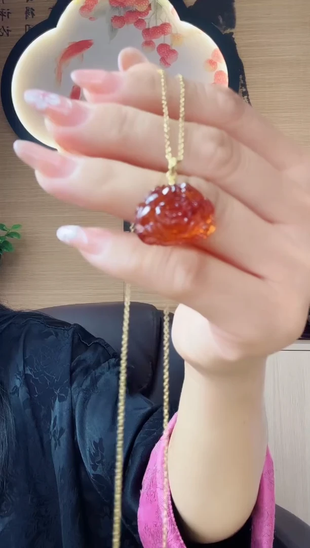 琥珀颈饰银S925镶嵌霞*姐琥珀玫瑰花