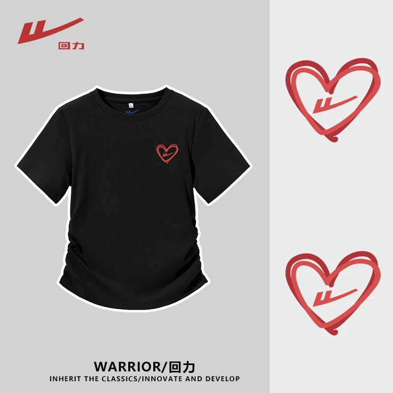 Warrior/回力正肩短袖t恤女2025夏季新款修身褶皱收腰短款小上衣