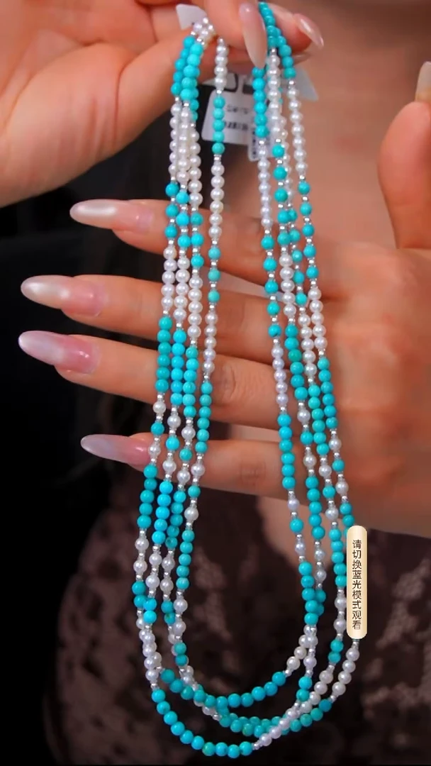 银S925镶嵌绿松石项链多样性发一