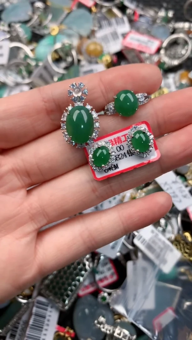 银S925镶嵌戒指翡翠888---2