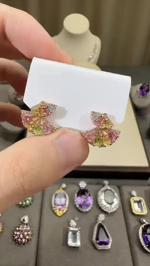 银S925镶嵌耳饰碧玺3*5mm耳钉设计款多样性发一