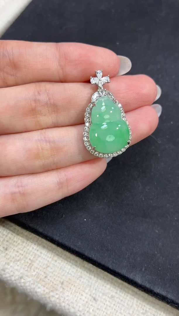 吊坠(不含链)银S925镶嵌翡翠【挽石珠宝】葫芦