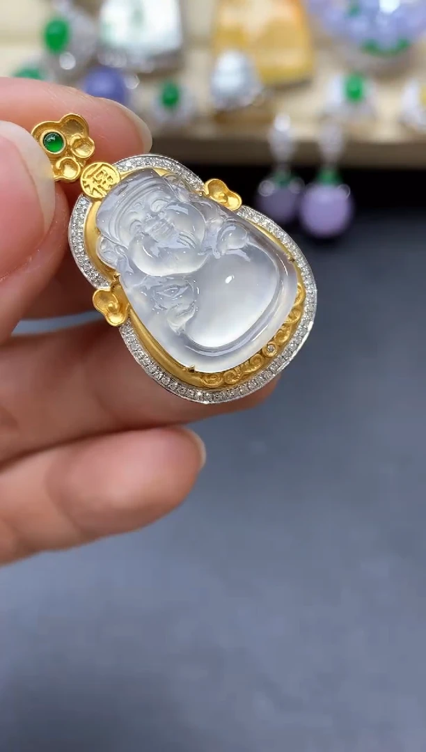 翡翠18K金镶嵌颈饰576-中国好珍宝