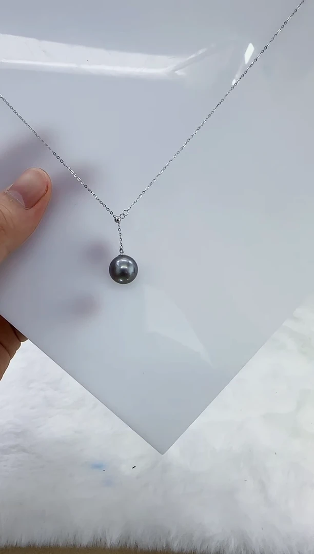 银S925镶嵌海水珍珠DA海水大溪地Y字链12-13 y429 【正圆有瑕】