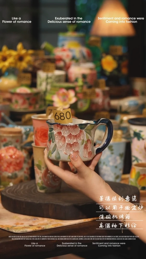 陶瓷680景德镇高温釉下彩绘设计师款式