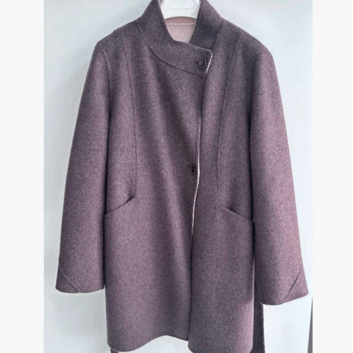 【小陈甄选】曼贝秋冬新款高端百搭双面羊绒大衣8584102无花果色