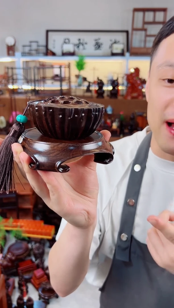 风车木（黑檀木）天圆地方内径9新款加  莲蓬香炉