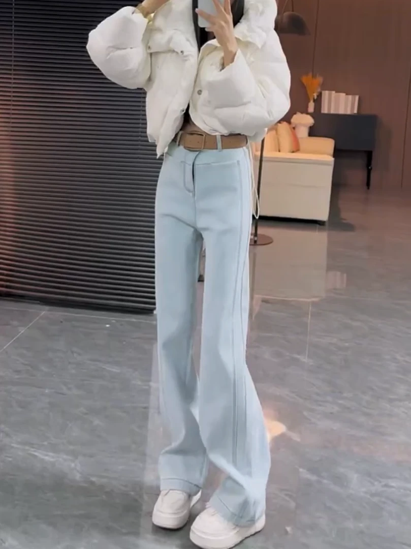 2025显瘦阔腿牛仔裤子女新款胖mm大码弯刀直筒拖地裤