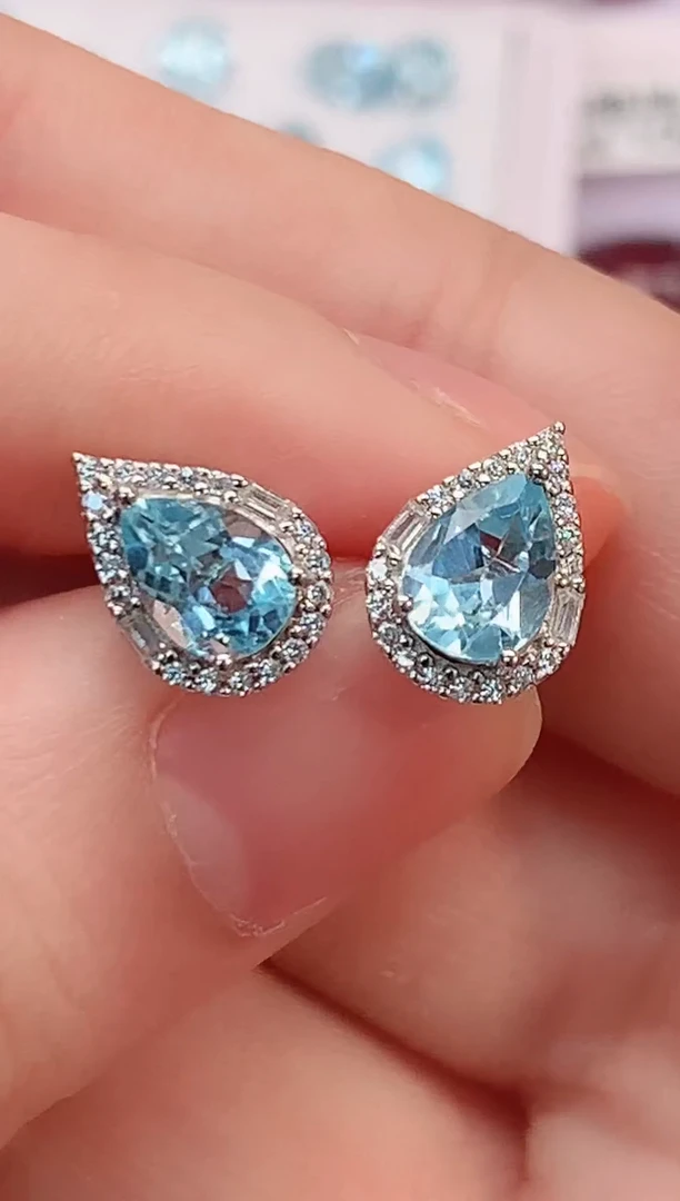 银S925镶嵌托帕石耳饰99天然托帕石耳钉