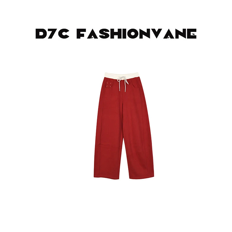 【婉婉】时尚撞色松紧腰弯刀阔腿裤卫裤休闲裤C11262559