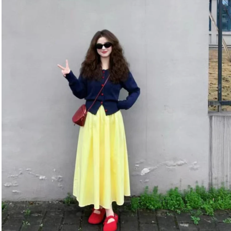 2025春季套装女慵懒风复古长袖开衫上衣高腰显瘦半身裙两件套9199