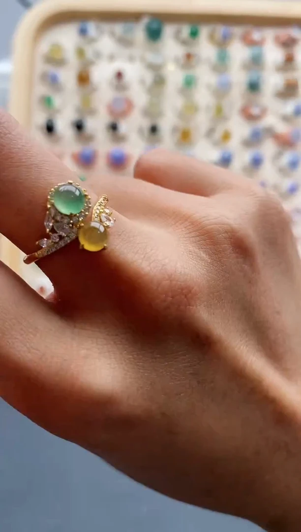 【闪购商品】翡翠戒指银S925镶嵌缅甸天然A货翡翠222 3-7