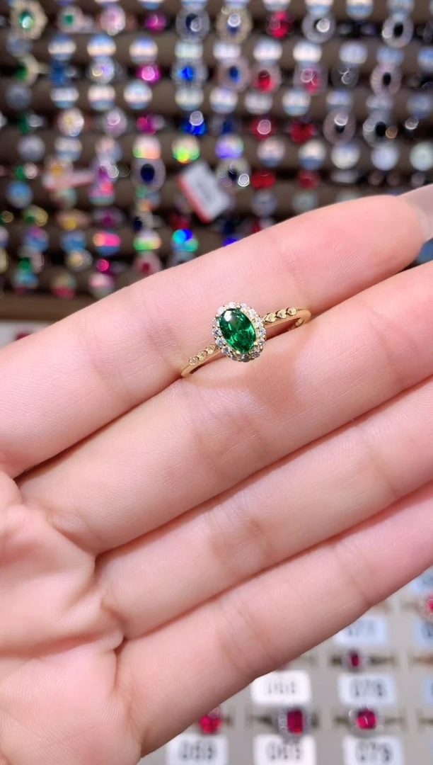 戒指透辉石银S925镶嵌46金