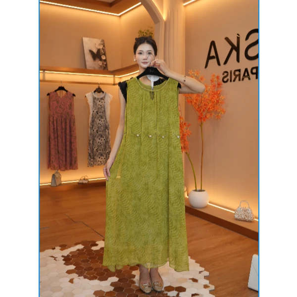 【】夏季显瘦时尚镂空气质短袖中式绿色国风连衣裙裙子1627