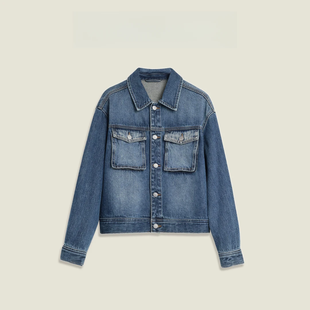 100%棉时髦百搭休闲口袋设计感牛仔短外套女装MKOK0800