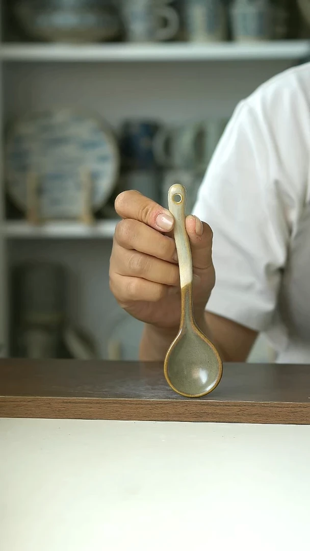 微瑕粗陶双拼色勺@4-2@