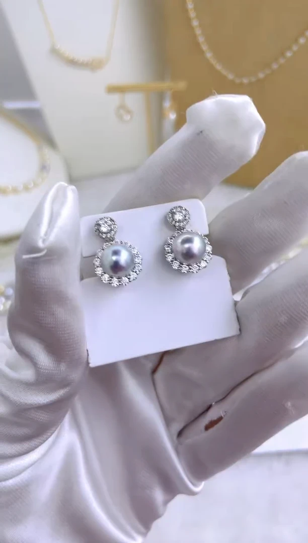 银S925镶嵌耳钉海水珍珠多样性发其一