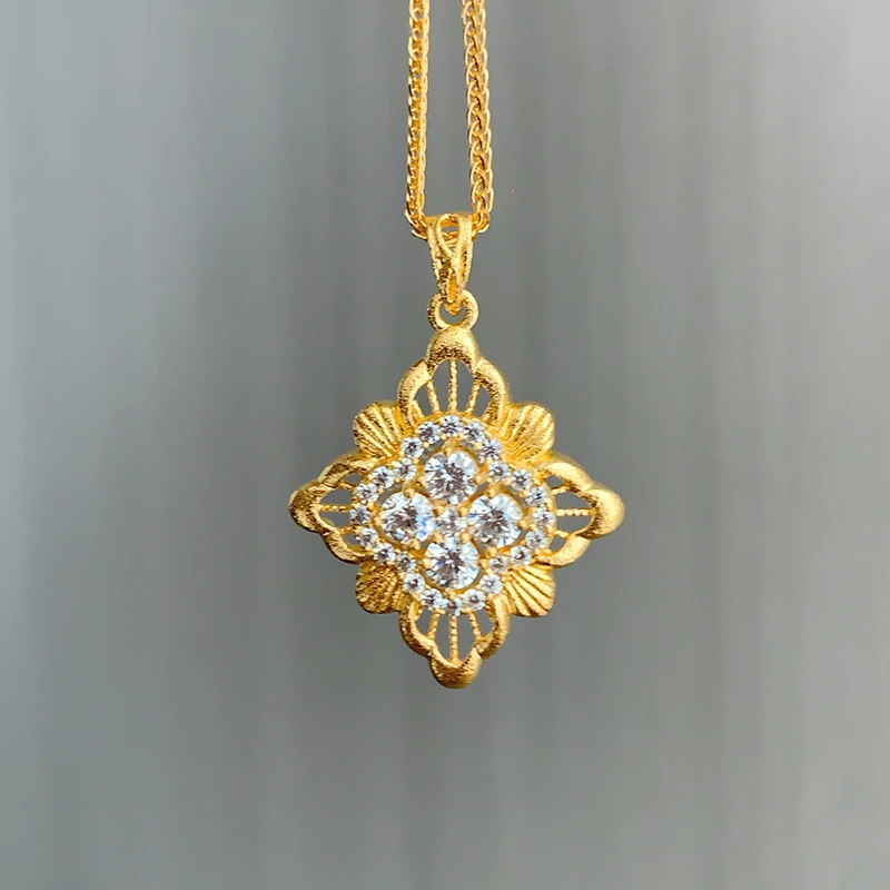 坠链均足银 步步升莲点钻花项链-TLXL0166