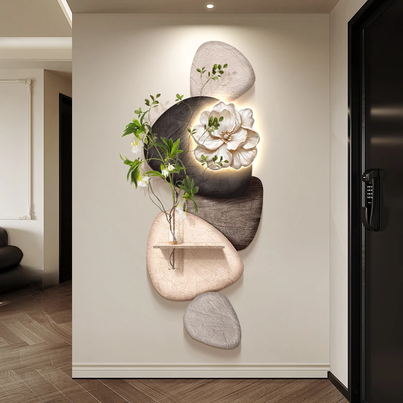 水培绿植入户进门玄关装饰画中古风石来运转走廊挂画立体砂岩壁画