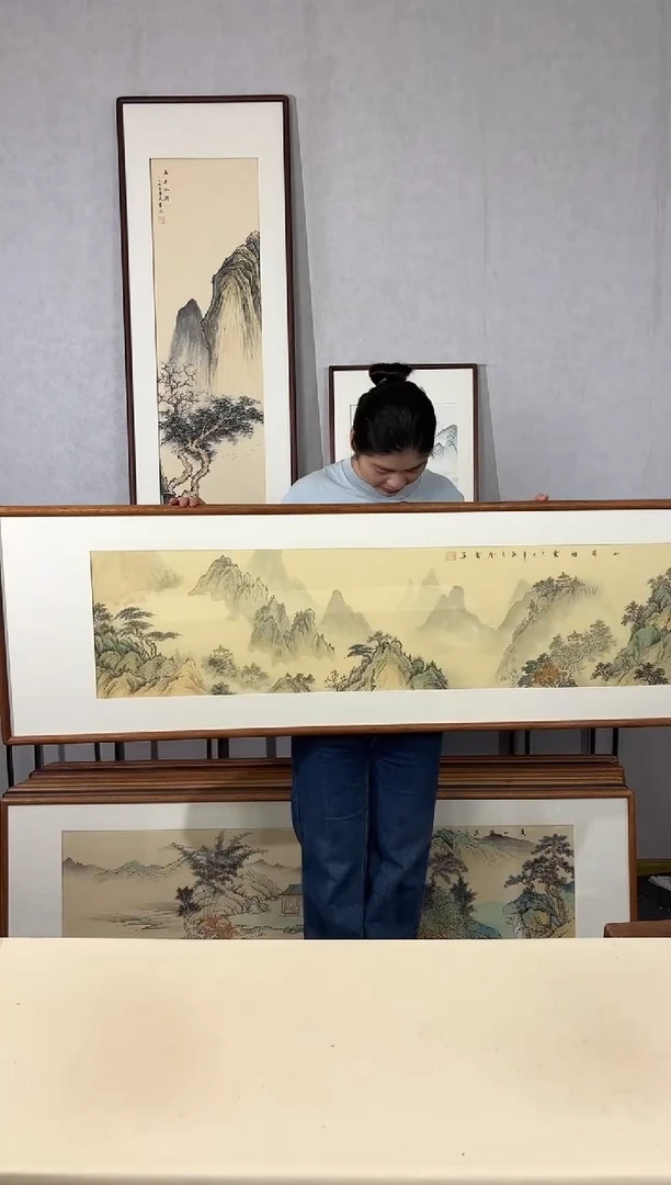 国画手绘*山亭烟云*52*172cm带框发货