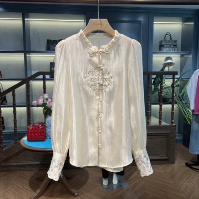 KK&MERRY（璎珞）新中式女装气质复古国风设计感刺绣花衬衫KKAC216
