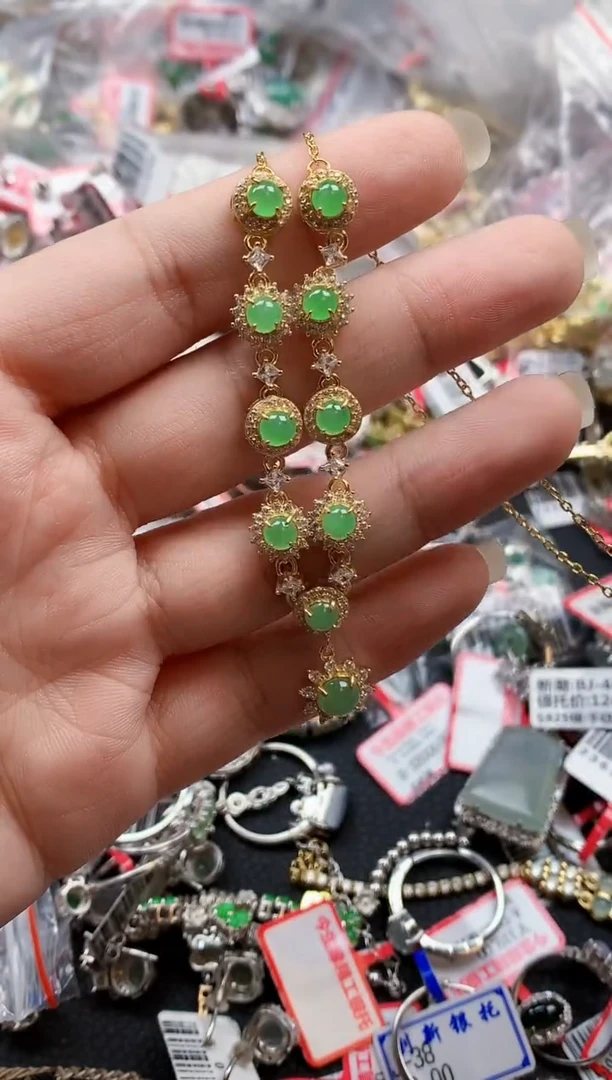 银S925镶嵌戒指翡翠天然A货缅甸翡翠