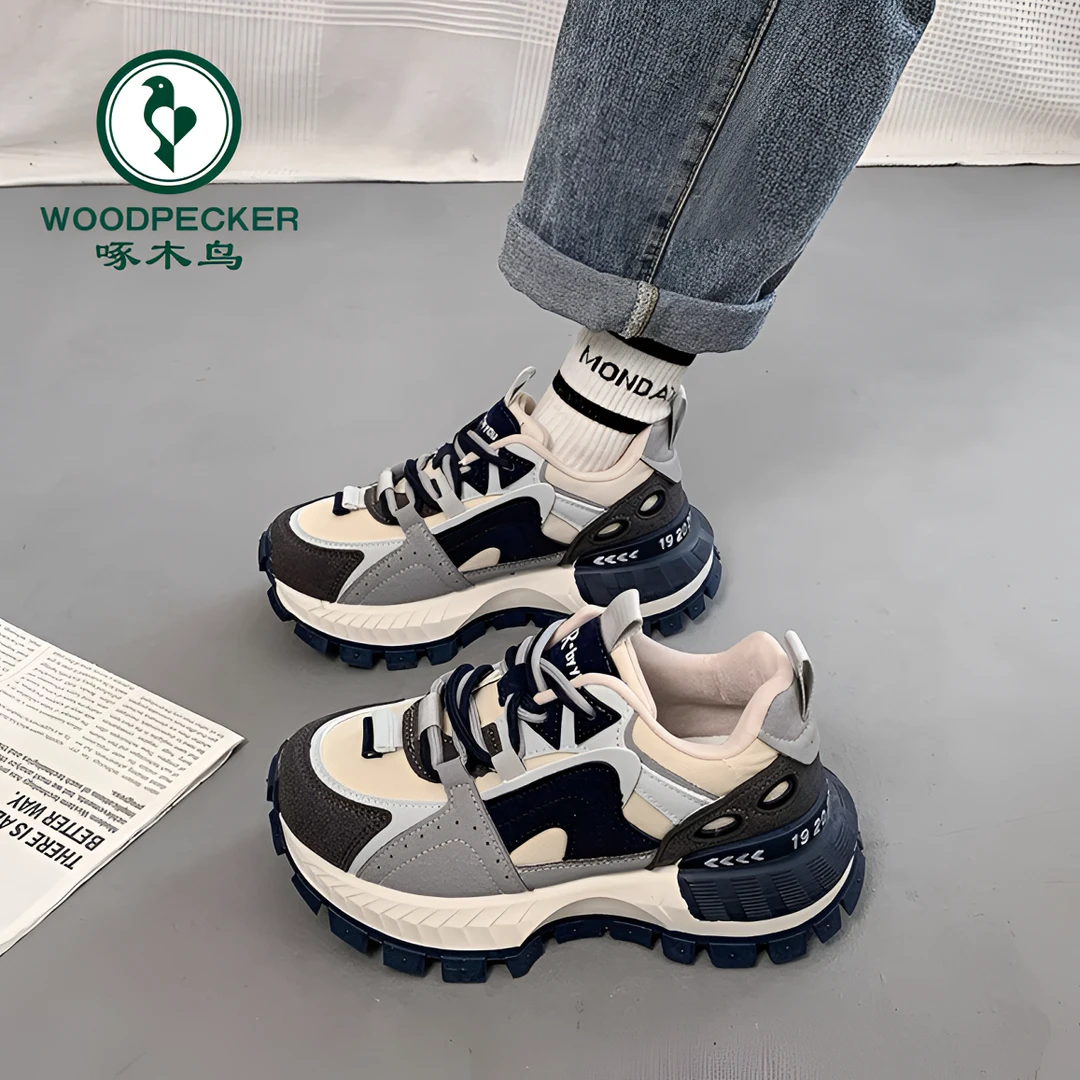 啄木鸟老爹鞋女2025年春季新款厚底增高复古阿甘鞋轻便休闲运动鞋