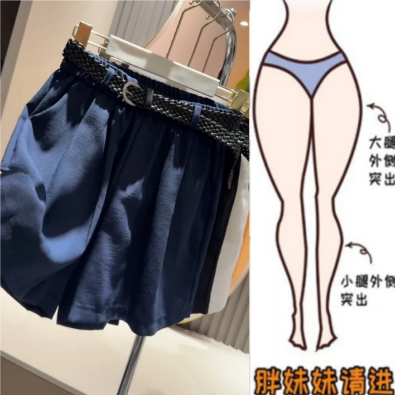 格洛森女夏胖mm季新款胖妹妹梨型身材高腰显瘦休闲裤亚麻阔腿短裤