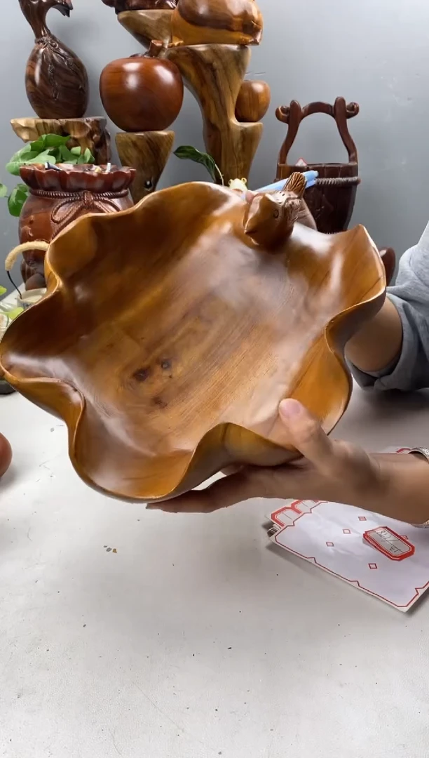 香樟木A47微瑕喜鹊果盆/尺寸