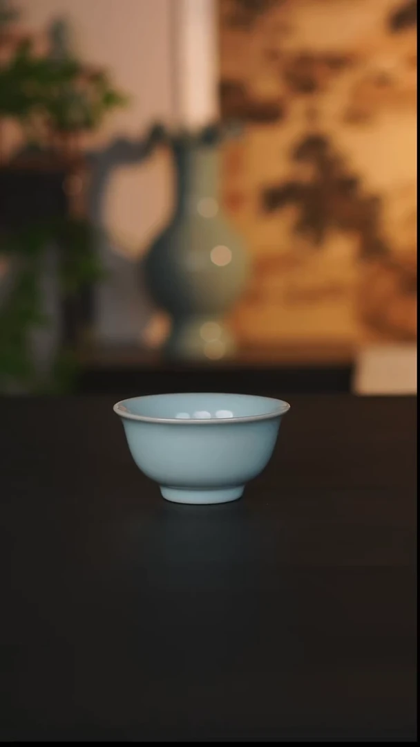 杯子瓷天熙汝瓷天青釉压手杯一级