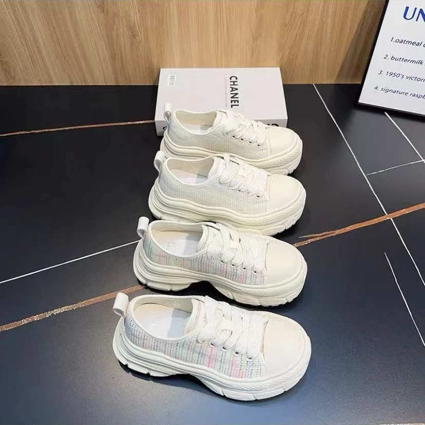 （少女）彩色飞织透气小白鞋女2025夏季新款休闲松糕鞋