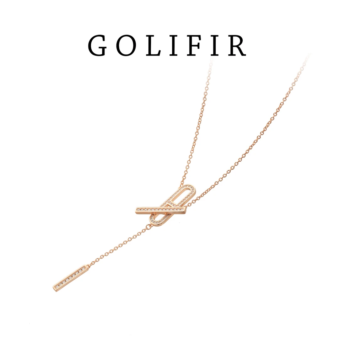 铜合金项链 【GOLIFIR】颈链气质百搭镶嵌字母环型一字饰品S130