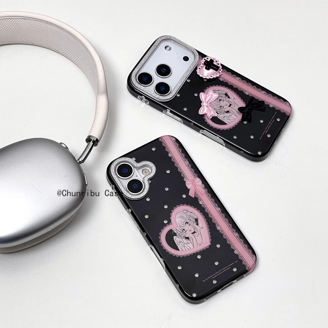 闪闪镜头蕾丝动漫白色翅膀女孩适用苹果17/16promax手机壳15/14