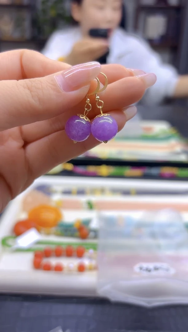 14K金镶嵌翡翠耳饰DIY款E494