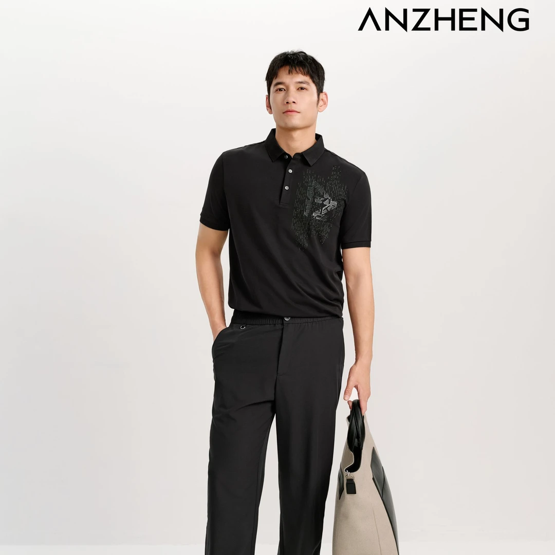 安正商场同款AZ烫钻POLO领T恤男装夏季短袖上衣AMDX3TS04A