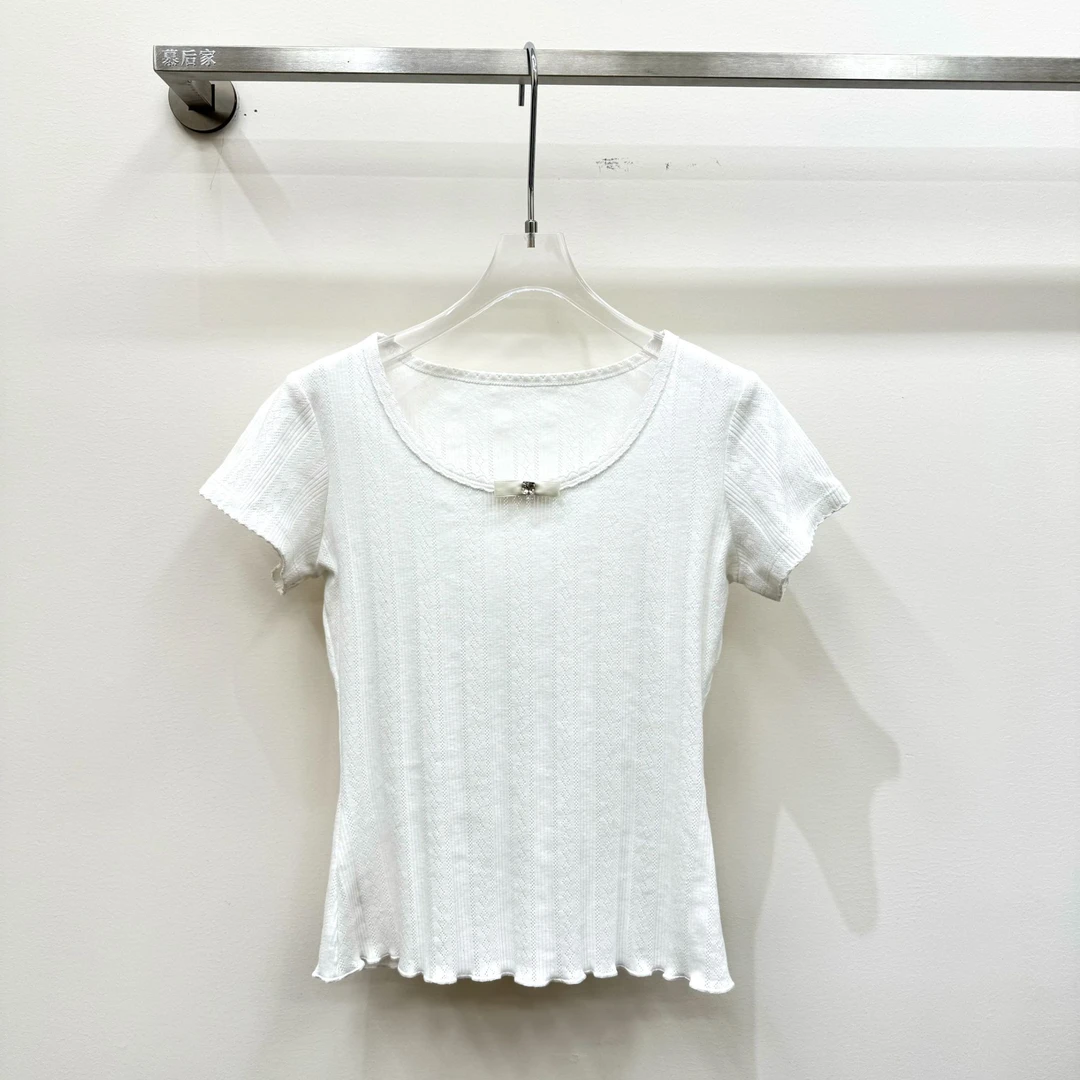 muhou/25早春小香蝴蝶结钻钻短袖