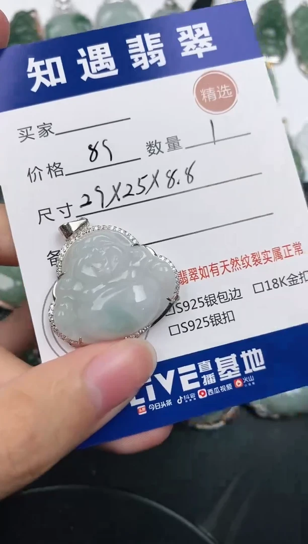 颈饰银S925镶嵌翡翠挂件