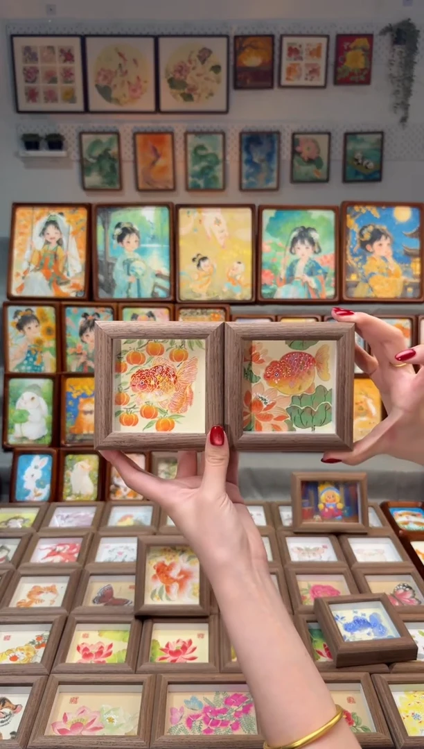 国画柿子小鱼 荷花小鱼 一组11