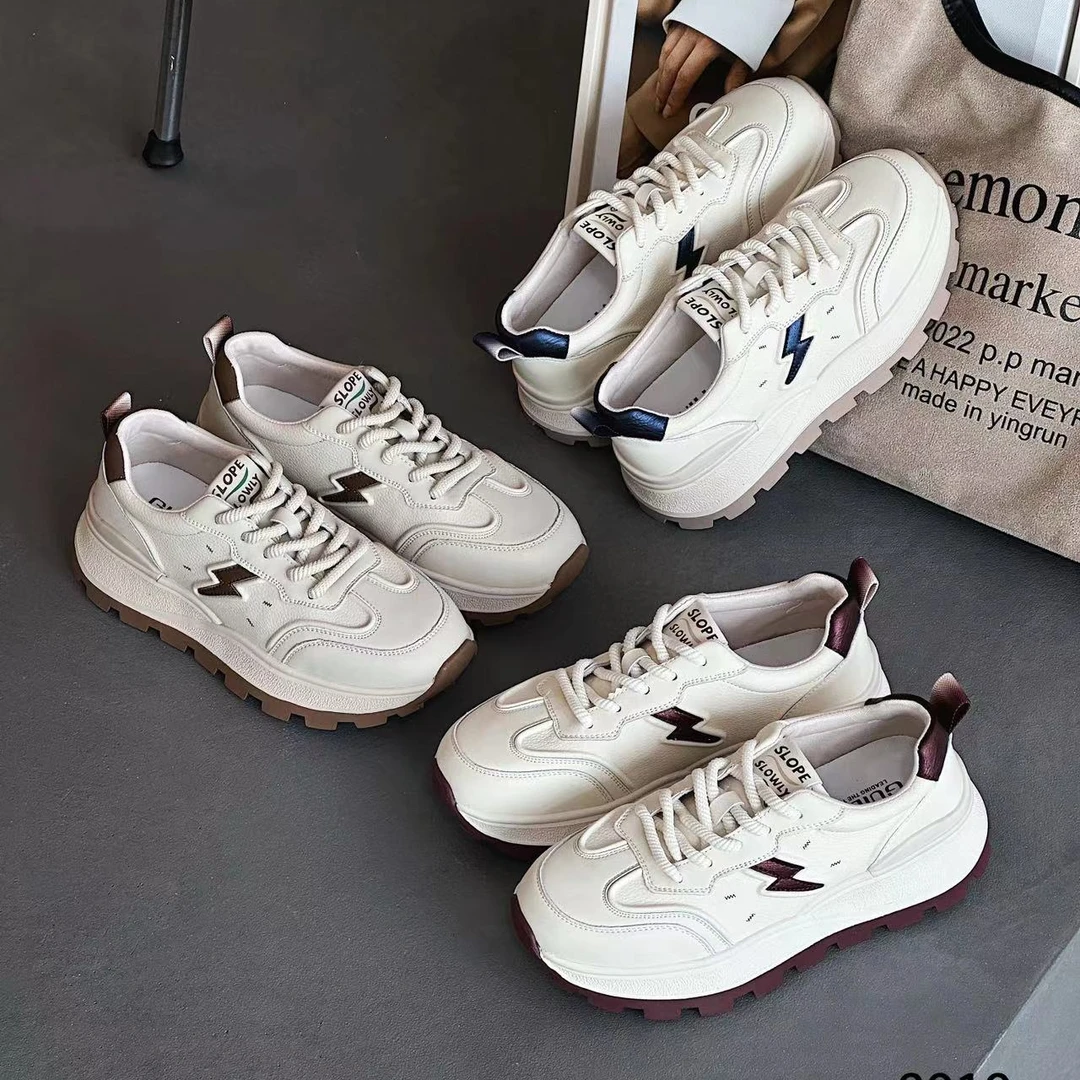 真皮阿甘运动鞋女2025春款厚底防滑休闲鞋透气百搭显瘦老爹鞋ins