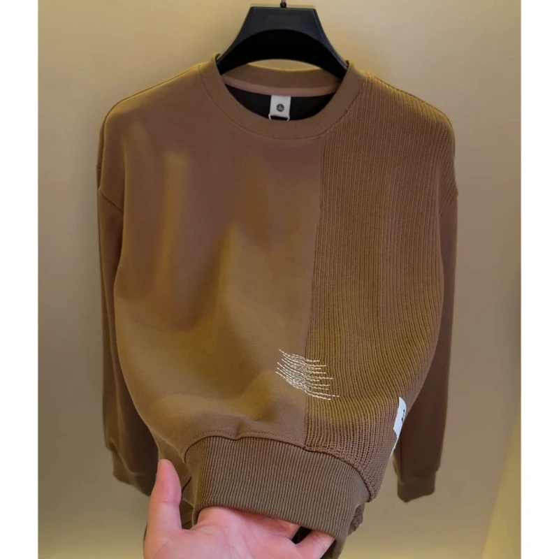 高档秋冬新款圆领拼接卫衣男士时尚潮流长袖T恤打底衫轻奢男装212