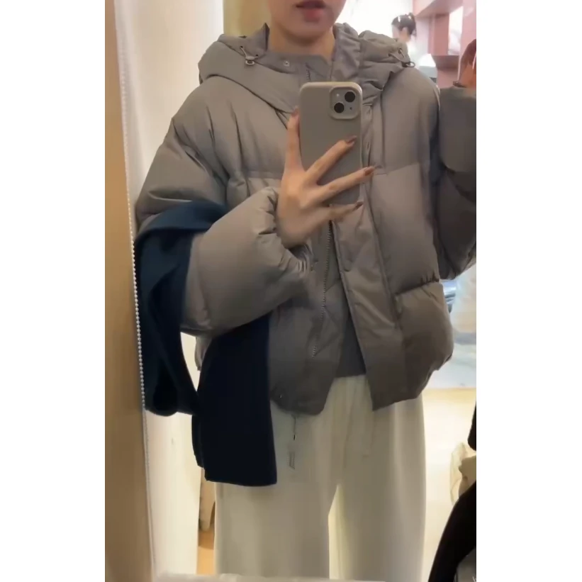 L-3633#FU#韩系简约百搭连帽面包羽绒服外套（190g）（福利）